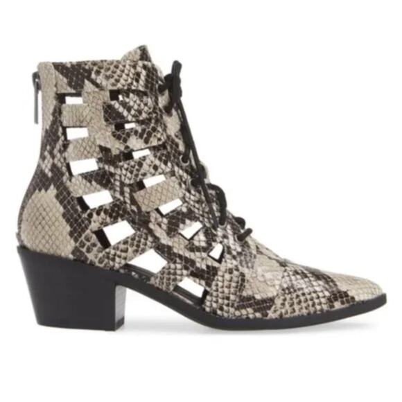 Treasure & Bond Carve Cut Out Lace Up Snake Python Print Ankle Boots Size 8M - Picture 1 of 9